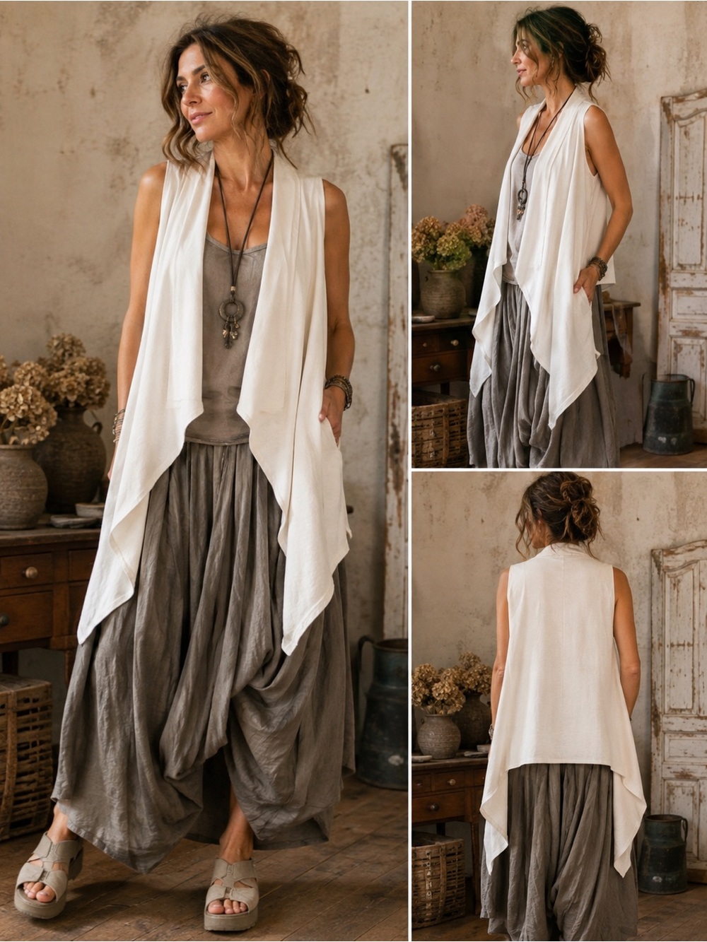 Vintage Lafayette 148 New York Cream Waterfall Drape Vest Size Medium